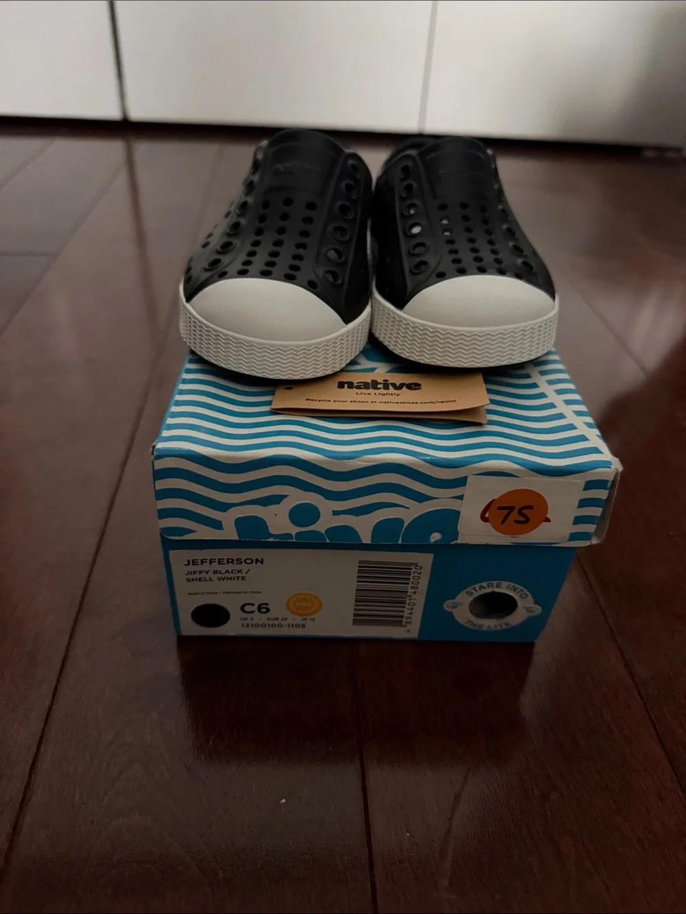 Native Jefferson Kids Slip-On Shoes in Black with White Toe